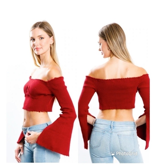 Red Bell sleeves crop top NEW - Picture 10 of 14